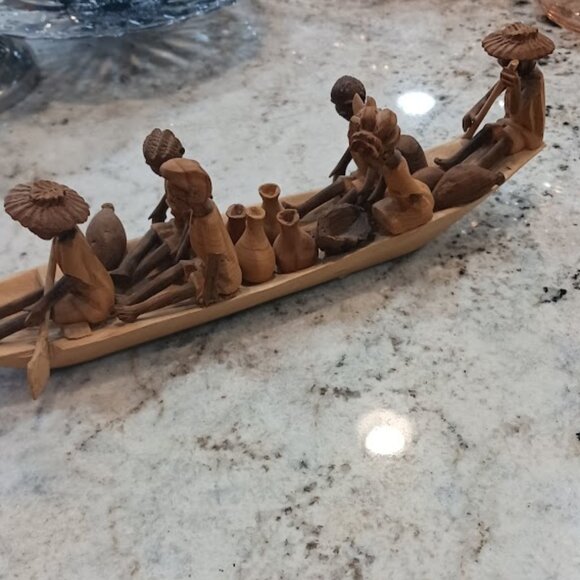 Folk Art Sculpture Carving Ghanaian Boat People (6) Vintage, 12 inches - Picture 13 of 13